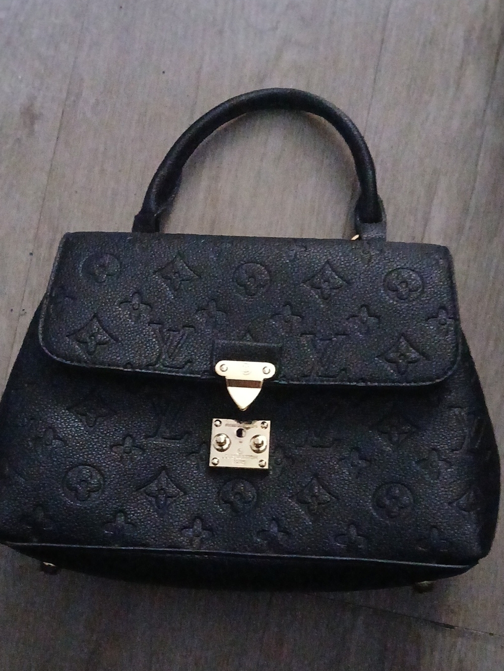 Louis Vuitton Black Embossed Monogram Top-Handle Satchel with Gold Hardware
